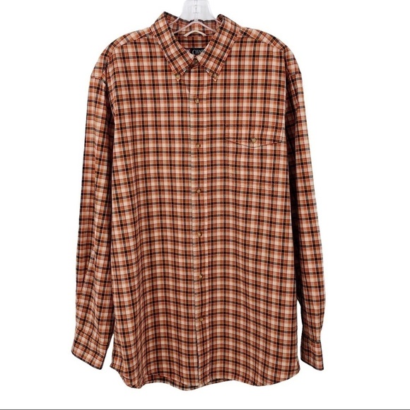 Chaps Men's Plaid Button Down Shirt Orange Size Large 100% Cotton Check Collared - Picture 1 of 15